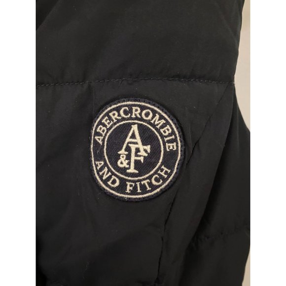 Abercrombie & Fitch Sz XS Vest Jacket Sherpa Lined Double Zip Logo Navy Hoodie - Picture 2 of 9